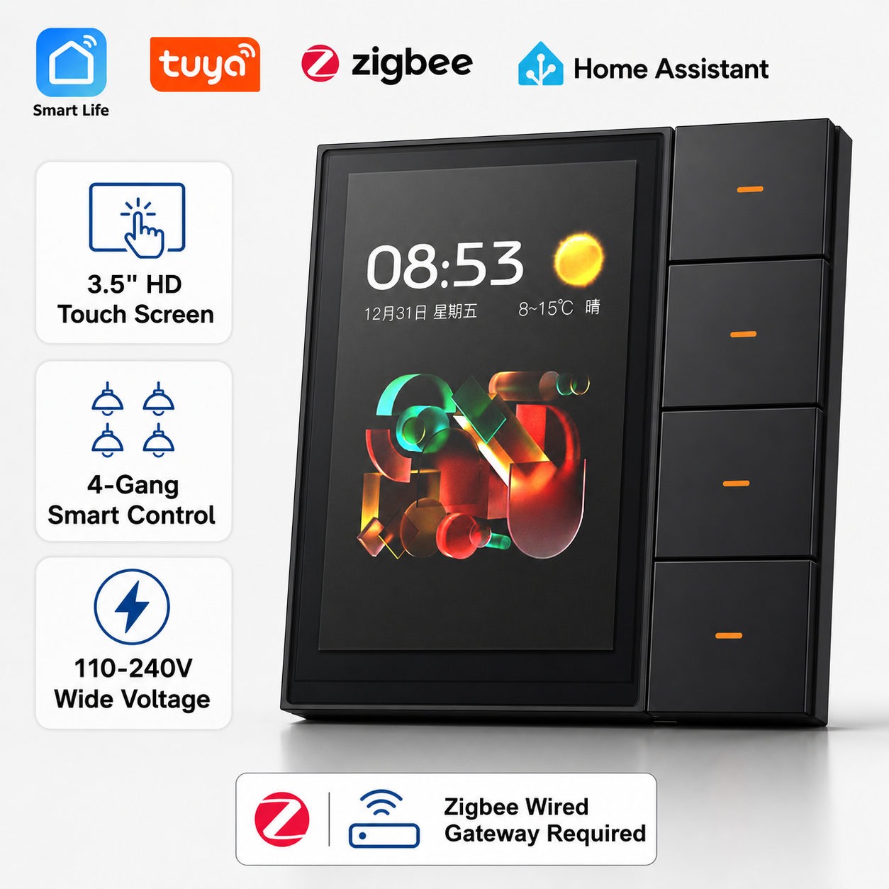 Smart Home Dashboard - F3-pro Tuya Smart Panel ZigBee Wall
